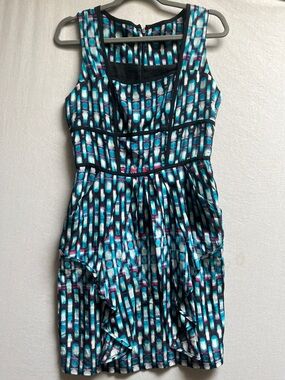 Cynthia Steffe Silk Teal Geometric Sleeveless Dress Sz 4